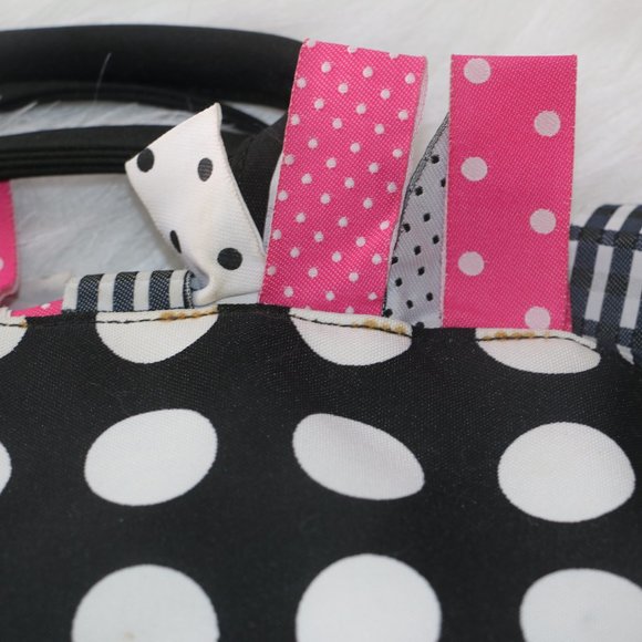 Y2K Era Black and White Polka Dot Satchel Purse with Fringe Detailing - Avon? - Picture 7 of 10